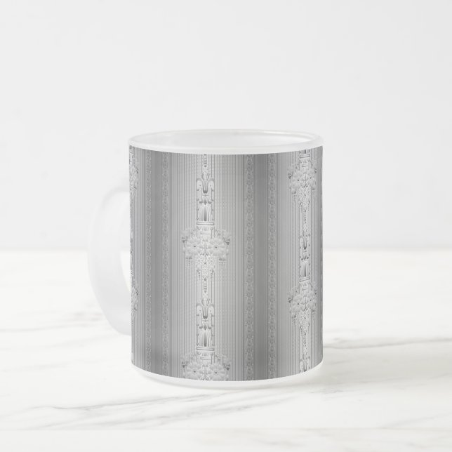 Vidro Jateado Padrão floral barroco com caneca de café de cinza (Frente Esquerda)