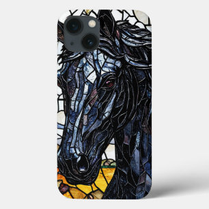 Vidro Manchado Cavalo Negro Elegância