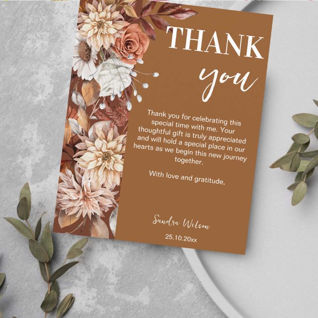 Vidro marrom do deserto terrestre obrigado cartas (Boho desert brown dried floral bridal shower thank you cards wedding thank you cards fall themed)