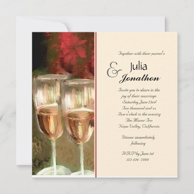 Vidros de vinho & convite românticos do casamento (Frente)