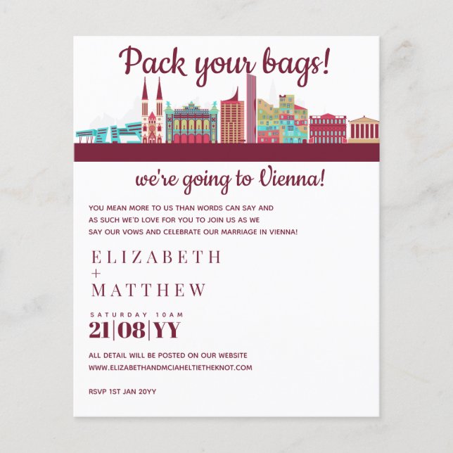 VIENNA Skyline Wedation Invitation Orçamento desen (Frente)