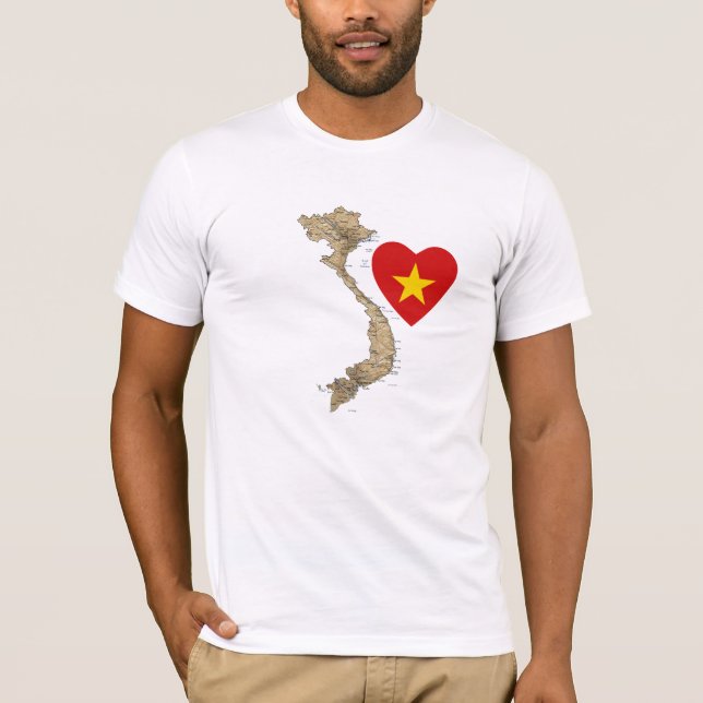 Vietnam Flag Heart and Map T-Shirt (Frente)