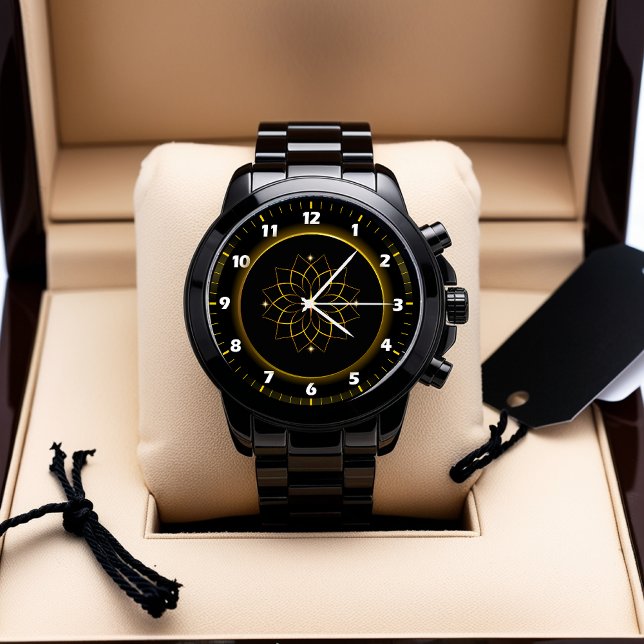 Vigia de Mandala Dourada e negra - Relógio Artísti (Criador carregado)