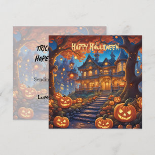 Vila assustadora na floresta, abóboras, Halloween