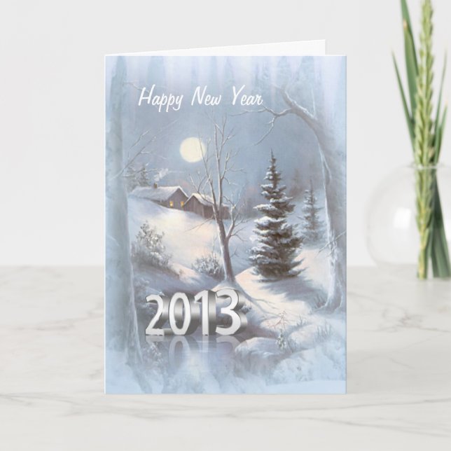 Vila do inverno no cartão do ano novo 2013 da neve (Frente)