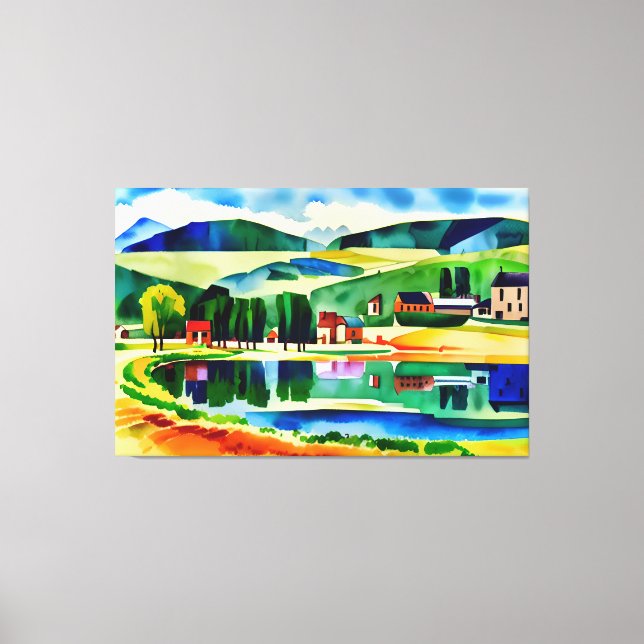 Village Overlook Tranquil Lake Canvas Print (Frente)