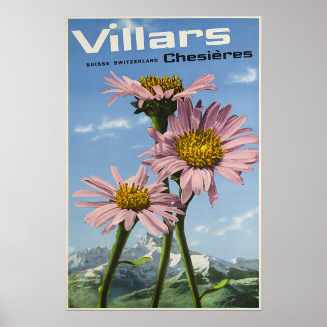 Villares, Alpes suíços, Poster de Esqui (Frente)