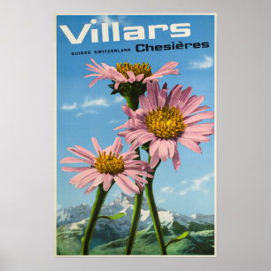 Villars, cumes suíços, poster do esqui