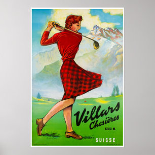 Villars, cumes suíços, poster do esqui