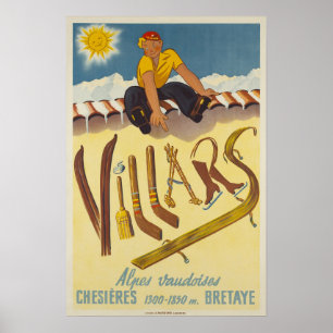 Villars, cumes suíços, poster do esqui