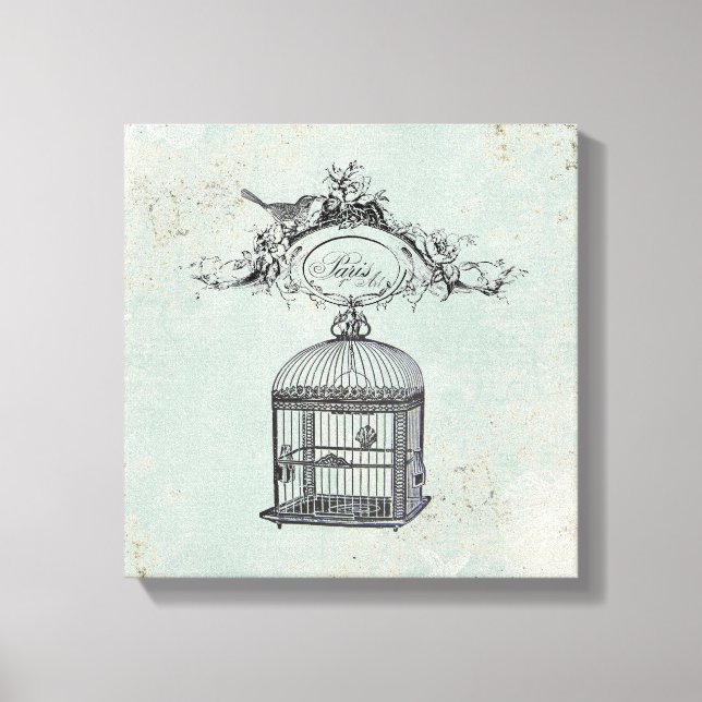 Vinage Birdcage francesa e canvas estendida de ave (Frente)
