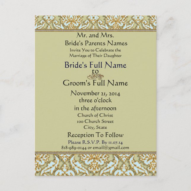 VinatgeTiffany no Convite para Casamento de Cinzas (Frente)