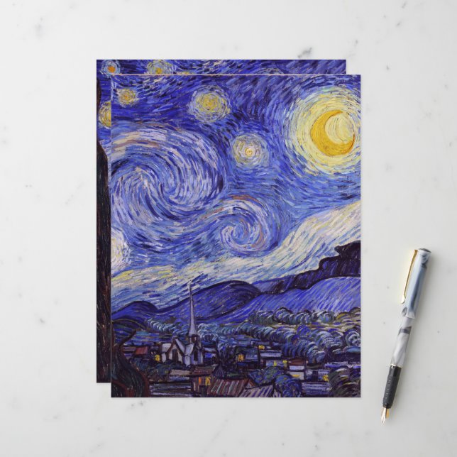 Vincent Van Gogh Starry Night Scrapbook Paper (Frente/Verso In Situ)
