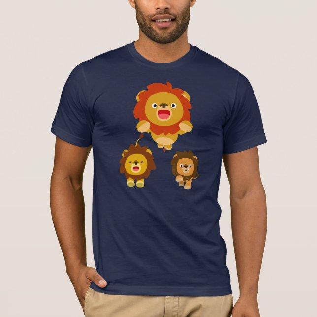 "Vindo!" Três Cartoons Bonitos Leões T-Shirt (Frente)