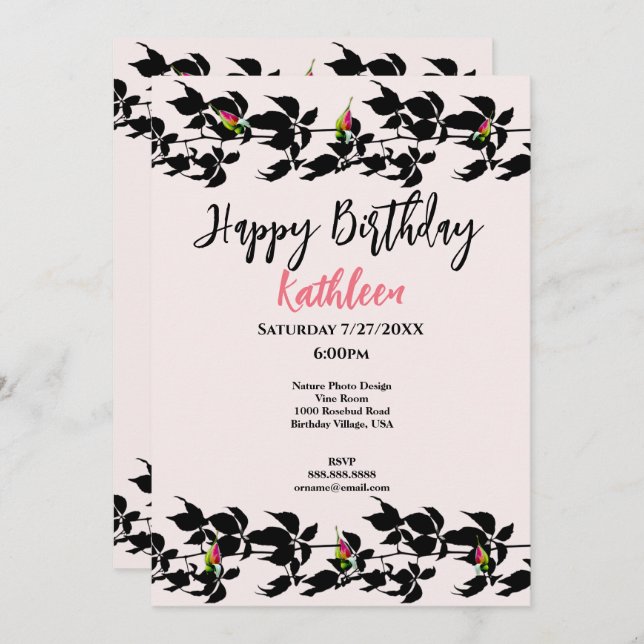 VINE ROSEBUD FOTO FELIZ CARTÃO DE VERDADE DE ANIVE (Frente/Verso)