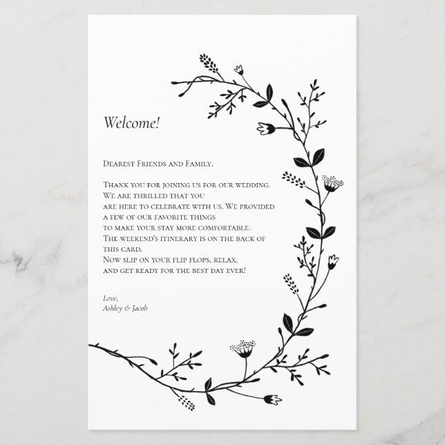 Vine Scroll Wedding - Letra de Boas-vindas, Itiner (Frente)