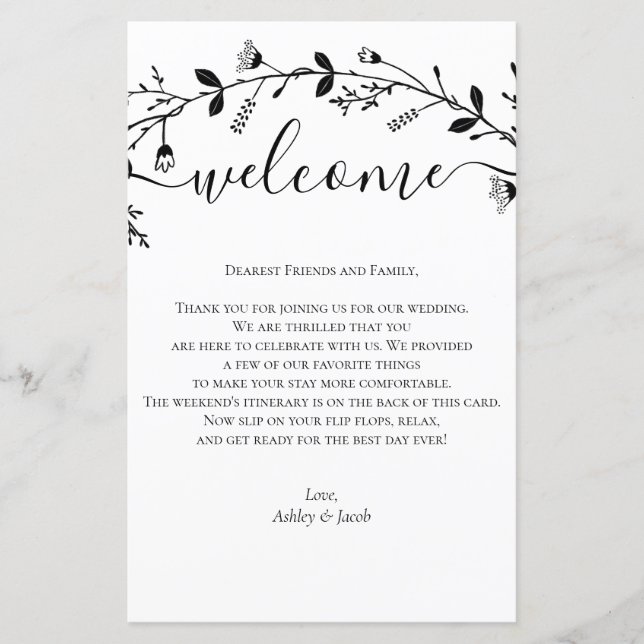Vine Scroll Wedding - Letra de Boas-vindas, Itiner (Frente)