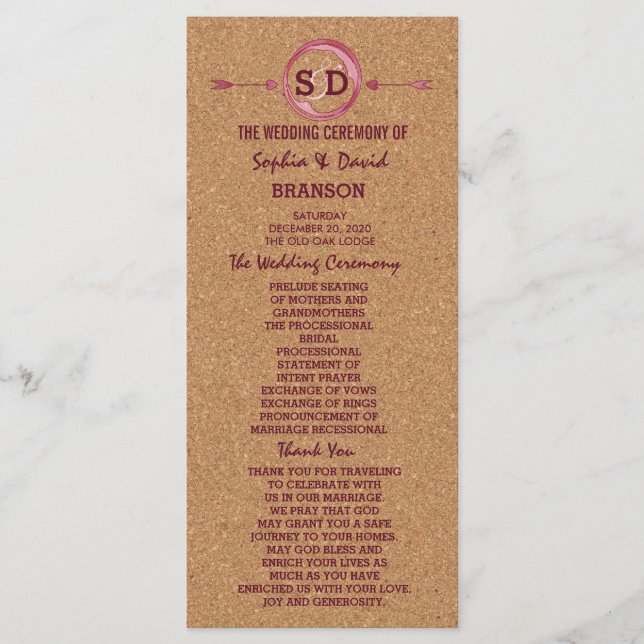 Vineyard Cork Stain Red Wine Menu Casamento (Frente)