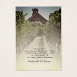 Vineyard e Rustic Red Barn Weding Charity Favor<br><div class="desc">Devolva o seu grande dia quando arranjares um cartão de doação de casamento no local de recepção de casamentos dos teus convidados. O casual, porém clássico, Vineyard e Red Barn Wedding Charity Favor Card afirma que, em vez de um tradicional favor partidário, foi feita uma doação em seu nome para...</div>