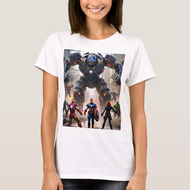 Vingadores vs Robôs: Epic Showdown T-Shirt (Frente)