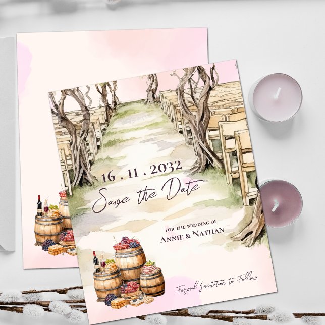 Vinha de Vinha de Vinho Chic Casamento Salve a Dat (Chic Grapevine Wine Vineyard Wedding Save the Date)