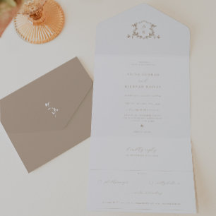 Vinhas eternos Beige Monograma Crest Casamento