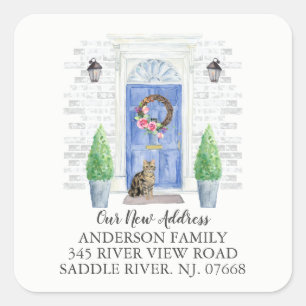 Vinheta Etiqueta de Endereço Novo de Porta Azul T