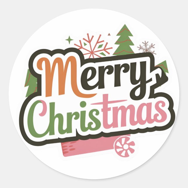 Vinheta Feliz de Natal: Adesivos Clássicos Redondo (Frente)