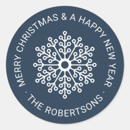 Vinheta redonda de etiqueta de Natal com floco de 