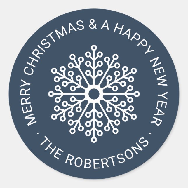 Vinheta redonda de etiqueta de Natal com floco de  (Frente)