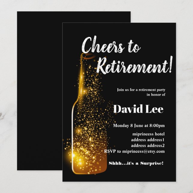 Vinho, aplausos para aposentadoria, convite (Frente/Verso)