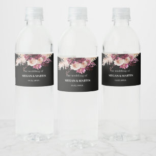 Vinho Boho Rosas Borgonha Rótulo de Garrafa Negra