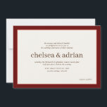 Vinho Borda Vermelha Simples Convite Para Casament<br><div class="desc">Faça uma declaração de elegância subestimada com esta simples queda de texto marrom ou design de convite de casamento no inverno apresentando uma rica borda de coral quente e tons vermelhos entorpecidos em branco quente. Use a opção de personalização para mudar todas as cores para se adequar ao seu tema...</div>