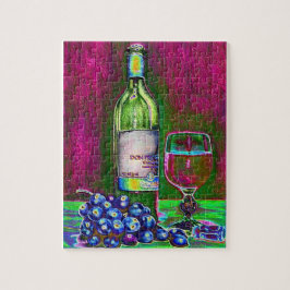 Vinho da arte moderna e quebra-cabeça das uvas