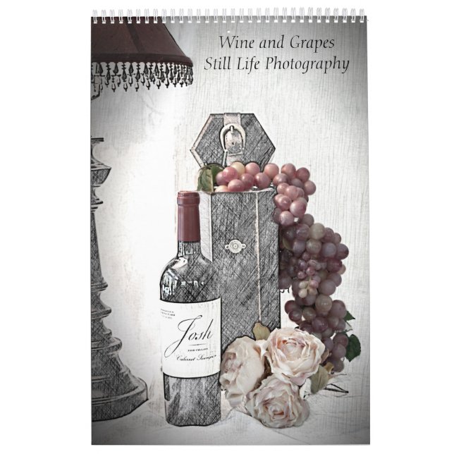 Vinho de Calendário e Uvas Ainda Vidas Fotografia (Capa)