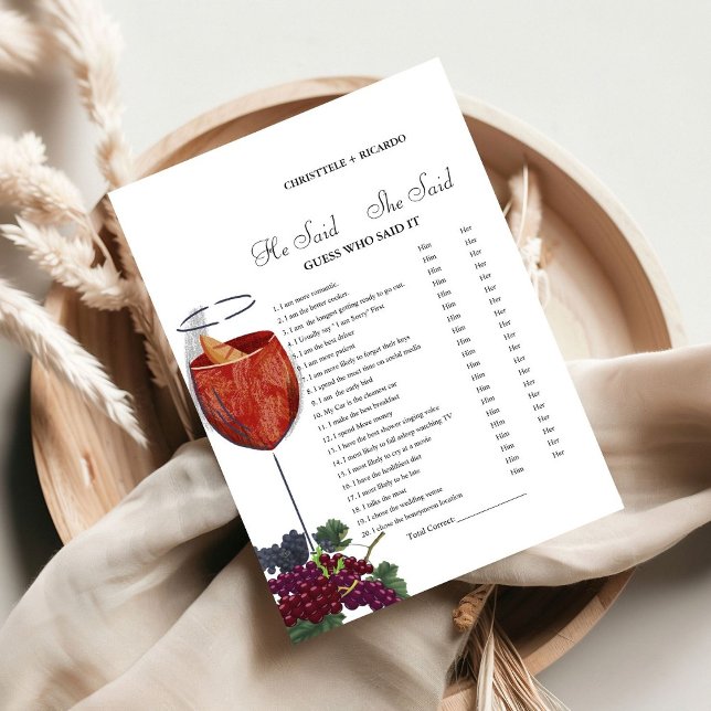 Vinho Ele disse que ela disse cartão de Chá de pan (Criador carregado)