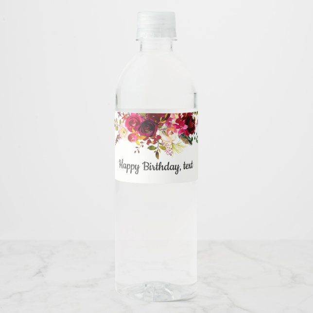 Vinho RÓTULO da garrafa de água - boho floral (Frente)