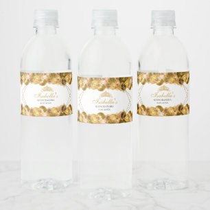 Vinho Rótulo da Garrafa de Água da Quinceanera Dourada F