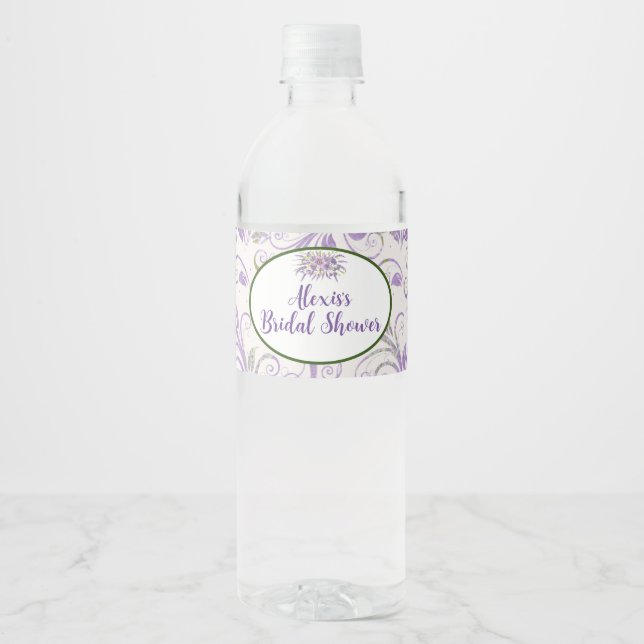 Vinho Rótulo da garrafa de água de chá de casamento púrp (Frente)
