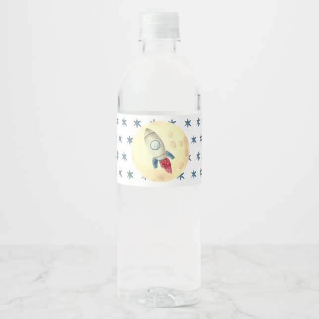 Vinho Rótulo da garrafa de água para temas de foguetes (Frente)