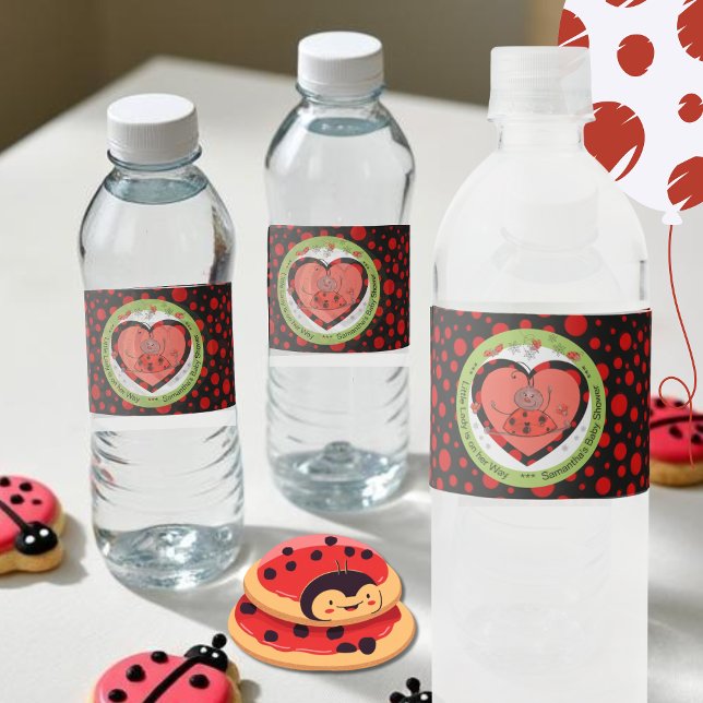 Vinho Rótulo de Garrafa de Água Bolinha de Bolinhas Joan (Vibrant Ladybug Polka Dot Water Bottle Label )