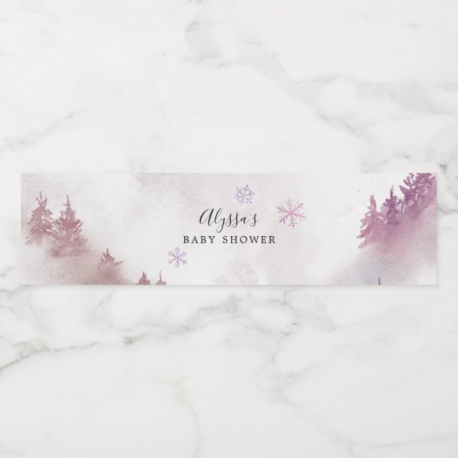 Vinho Rótulo de Garrafa de Água com Floco de Neve Rosa (Rótulo Único)