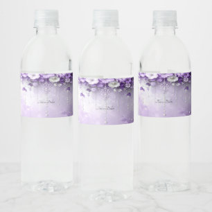 Vinho Rótulo de Garrafa de Água com Flores Roxas
