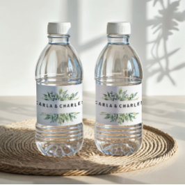 Vinho Rótulo de Garrafa de Água com Folhagem Moderna