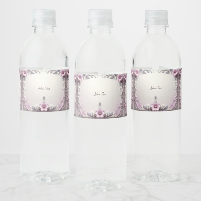 Vinho Rótulo de Garrafa de Água com Moldura Floral Rosa (Garrafas)
