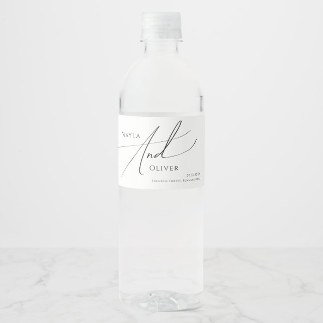 Vinho Rótulo de Garrafa de Água com Script Minimalista (Frente)
