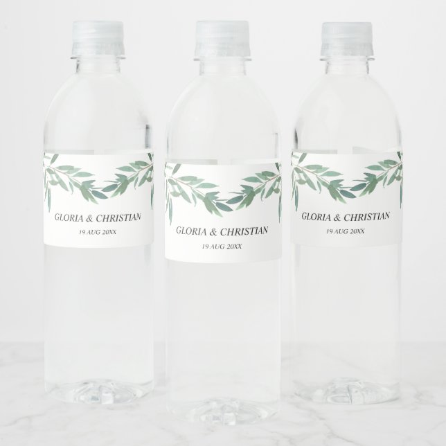 Vinho Rótulo de Garrafa de Água de Casamento de Folhagem (Garrafas)