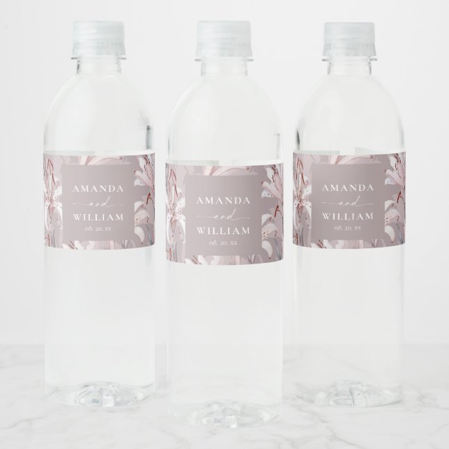 Vinho Rótulo de Garrafa de Água de Casamento Elegante Lí (Garrafas)