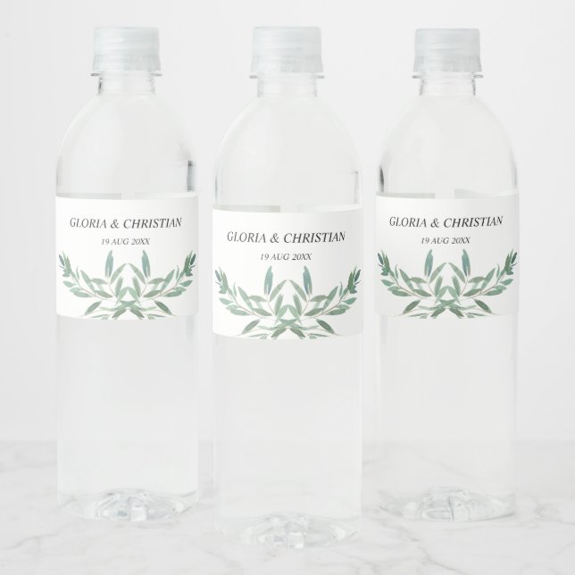 Vinho Rótulo de Garrafa de Água de Casamento Folhagem Ve (Garrafas)