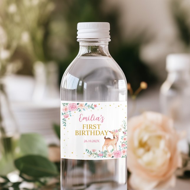 Vinho Rótulo de Garrafa de Água de Cérebro Floral Cor-de (Criador carregado)